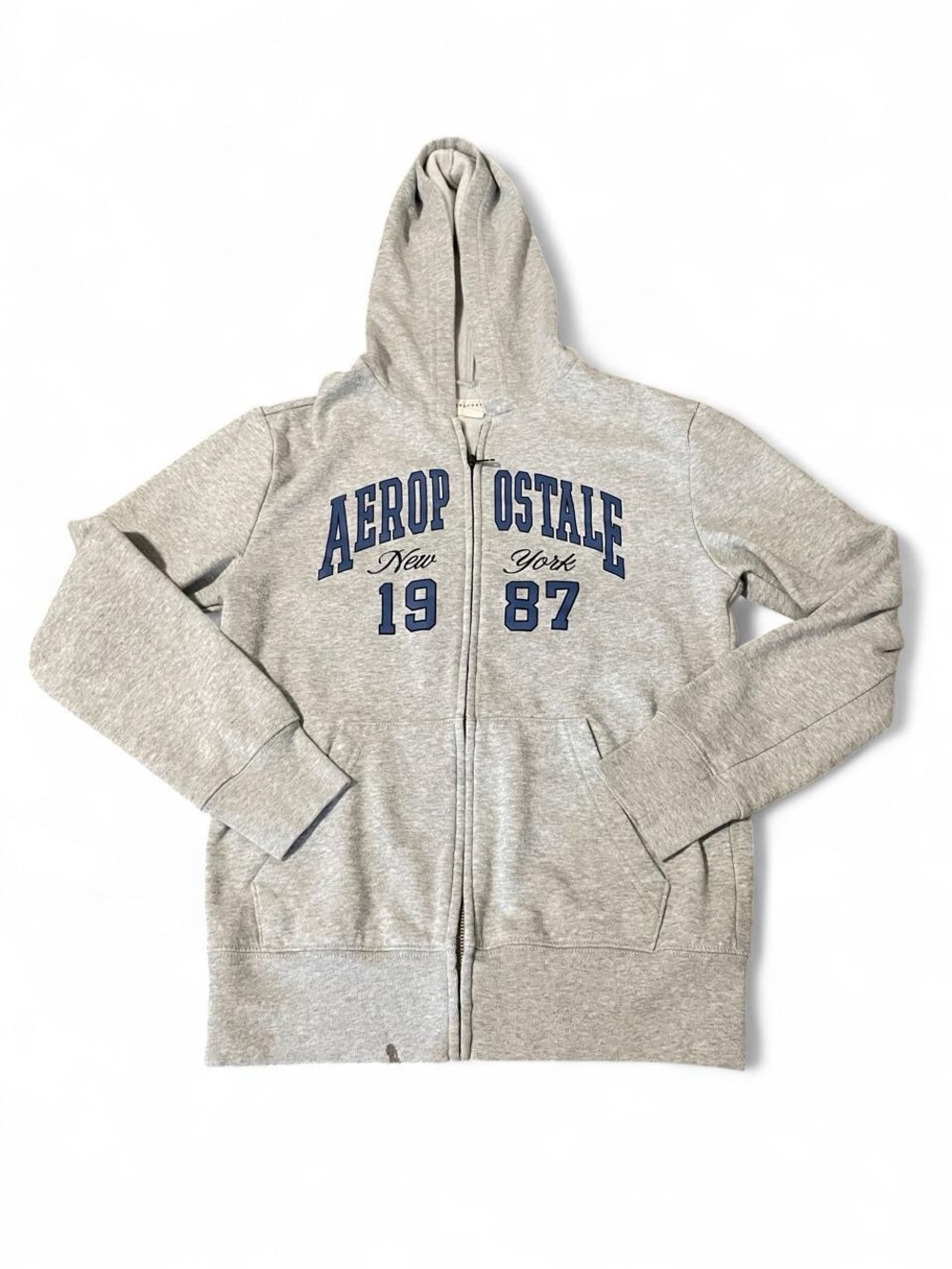 Aeropostale Light Gray Full-Zip Hoodie with Navy Print